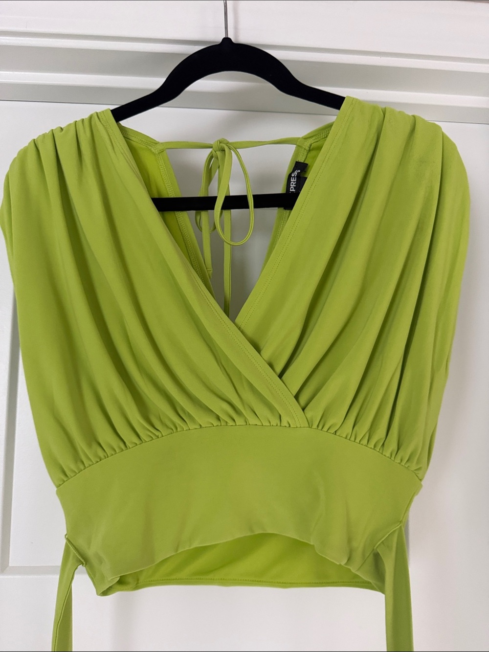 Express Bright Lime Green Gathered V-Neck Crop Top
